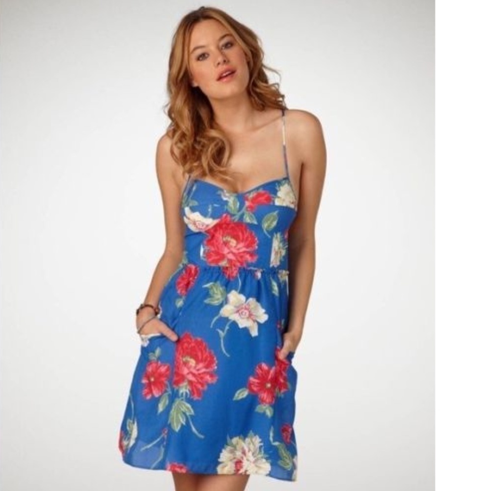 American Eagle blue floral sundress dress pockets size Extra Small XS